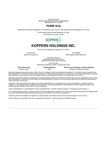 Vorschaubild Koppers Holdings 10-Q Quartalsbericht 2024 