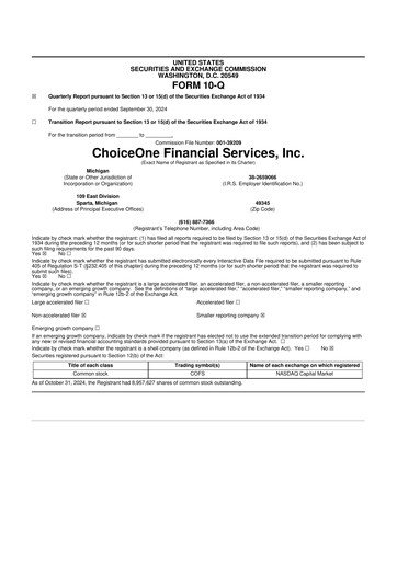 Vorschaubild ChoiceOne Financial Services 10-Q Quartalsbericht 2024 