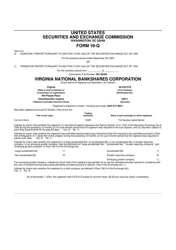 Thumbnail Virginia National Bankshares 10-Q Quarterly Report FY2024 