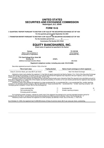 Thumbnail Equity Bancshares 10-Q Quarterly Report FY2024 