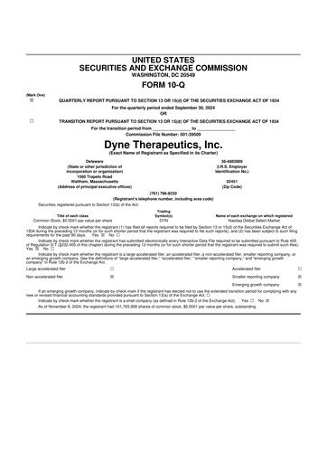 Vorschaubild Dyne Therapeutics 10-Q Quartalsbericht  