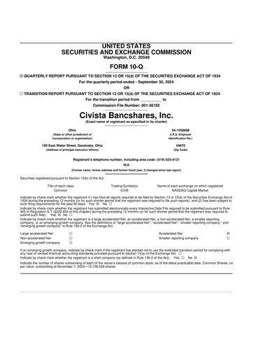 Thumbnail Civista Bancshares
 10-Q Quarterly Report FY2024 