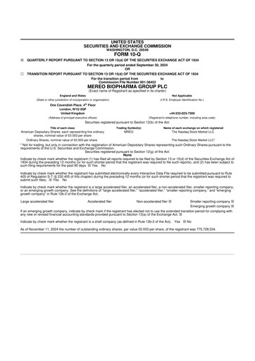 Vorschaubild Mereo BioPharma Group 10-Q Quartalsbericht 2024 