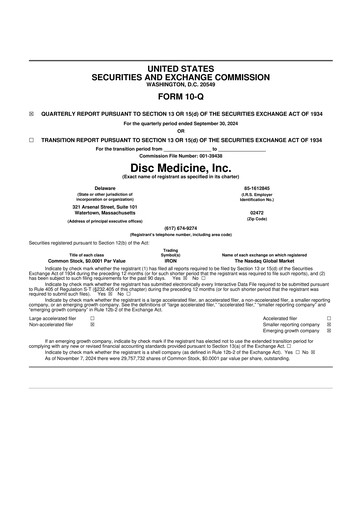 Thumbnail Disc Medicine 10-Q Quarterly Report FY 