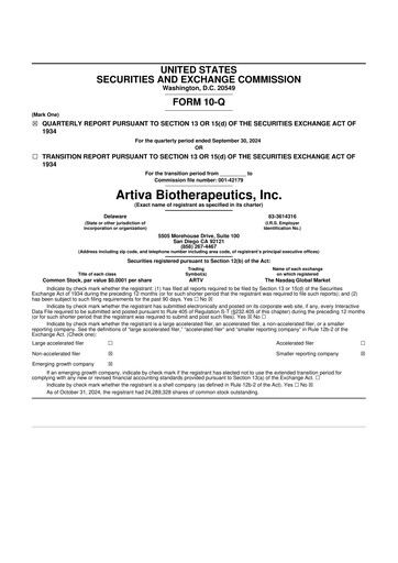 Vorschaubild Artiva Biotherapeutics 10-Q Quartalsbericht 2024 