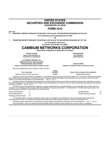Miniature Cambium Networks 10-Q Rapport trimestriel 2024 