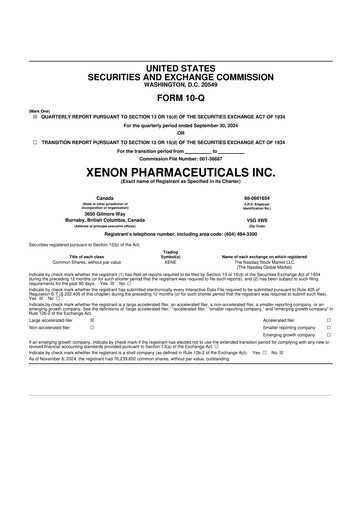 Thumbnail Xenon Pharmaceuticals 10-Q Quarterly Report FY 