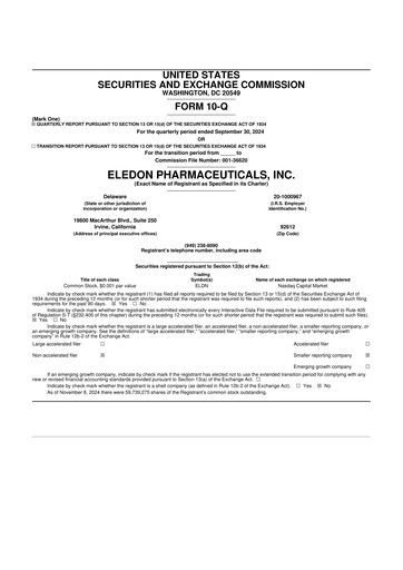 Thumbnail Eledon Pharmaceuticals 10-Q Quarterly Report FY 