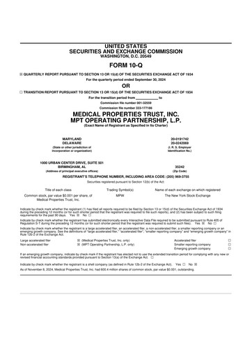 Vorschaubild Medical Properties Trust
 10-Q Quartalsbericht  