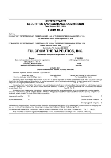 Miniature Fulcrum Therapeutics 10-Q Rapport trimestriel 2024 