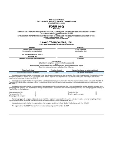 Miniature Lexeo Therapeutics 10-Q Rapport trimestriel  