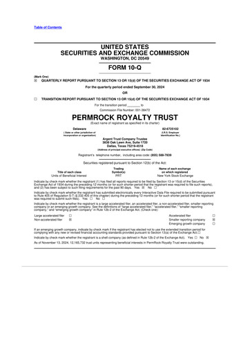 Thumbnail PermRock Royalty Trust 10-Q Quarterly Report FY 