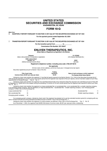 Miniature Enliven Therapeutics 10-Q Rapport trimestriel 2024 