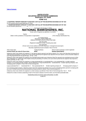 Thumbnail National Bankshares 10-Q Quarterly Report FY 