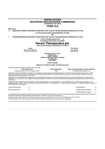 Miniature Iterum Therapeutics 10-Q Rapport trimestriel 2024 