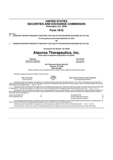 Thumbnail Alaunos Therapeutics 10-Q Quarterly Report FY2024 