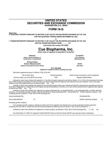 Vorschaubild Cue Biopharma 10-Q Quartalsbericht 2024 