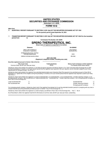 Thumbnail Spero Therapeutics 10-Q Quarterly Report FY2024 