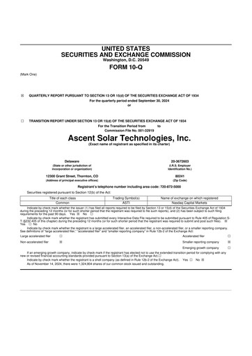 Thumbnail Ascent Solar Technologies 10-Q Quarterly Report FY 