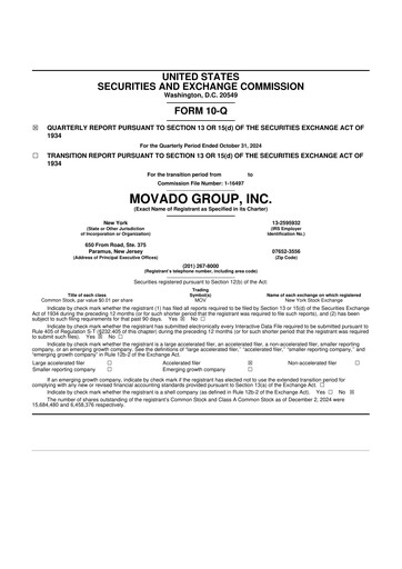 Vorschaubild Movado Group 10-Q Quartalsbericht 2025 