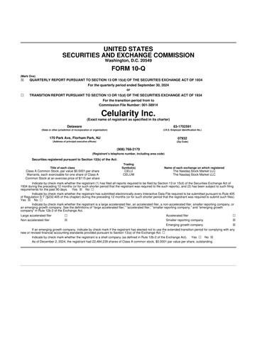 Miniature Celularity 10-Q Rapport trimestriel  