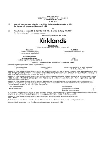Thumbnail Kirkland's 10-Q Quarterly Report FY 