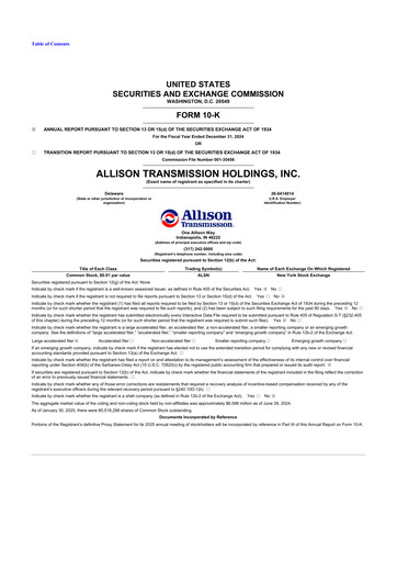 Thumbnail Allison Transmission
 10-K Annual Report 2024