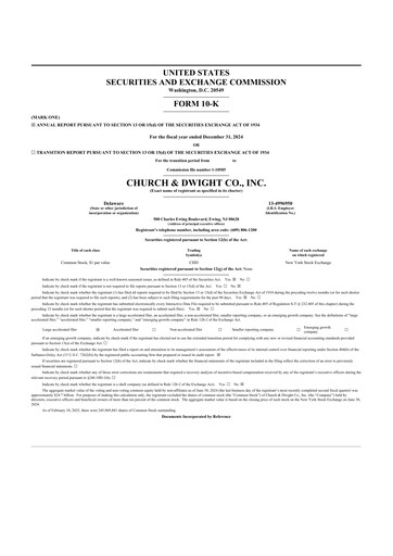 Thumbnail Church & Dwight
 10-K Annual Report 2024