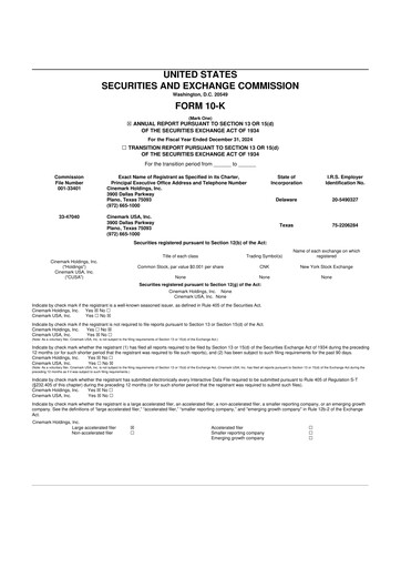 Thumbnail Cinemark Theatres
 10-K Annual Report 