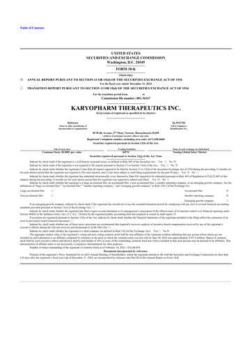 Thumbnail Karyopharm Therapeutics
 10-K Annual Report 2024
