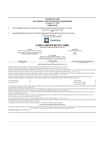 Thumbnail Targa Resources
 10-K Annual Report 2024