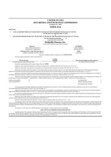 Vorschaubild BridgeBio Pharma
 10-K Jahresbericht 2024