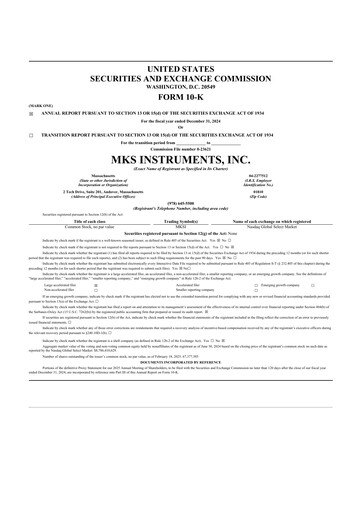 Miniature MKS Instruments 10-K Rapport annuel 2024