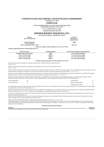 Thumbnail Zimmer Biomet 10-K Annual Report 2024