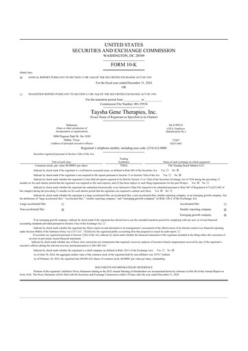 Thumbnail Taysha Gene Therapies 10-K Annual Report 2024