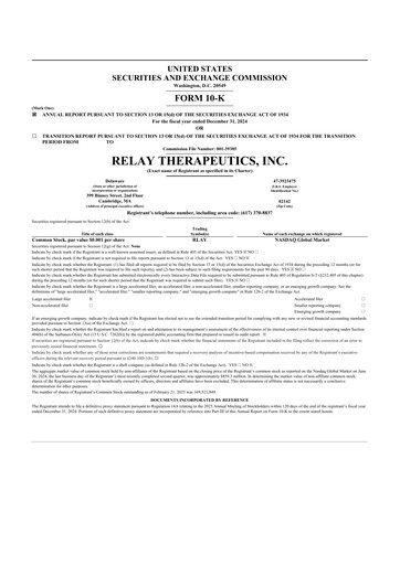 Vorschaubild Relay Therapeutics 10-K Jahresbericht 2024