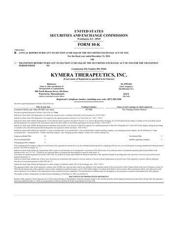 Thumbnail Kymera Therapeutics 10-K Annual Report 2024