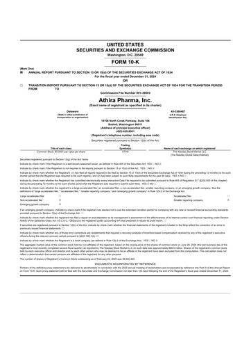 Thumbnail Athira Pharma 10-K Annual Report 2024