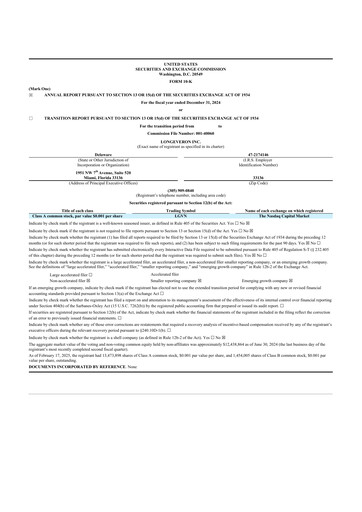 Miniature Longeveron 10-K Rapport annuel 2024