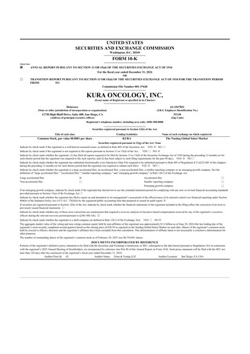 Vorschaubild Kura Oncology
 10-K Jahresbericht 2024