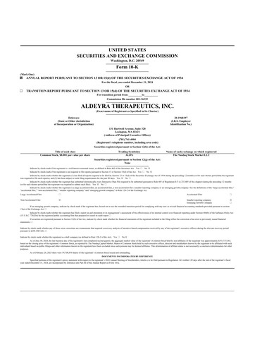 Miniature Aldeyra Therapeutics
 10-K Rapport annuel 2024