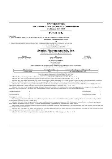 Thumbnail Syndax Pharmaceuticals 10-K Annual Report 2024