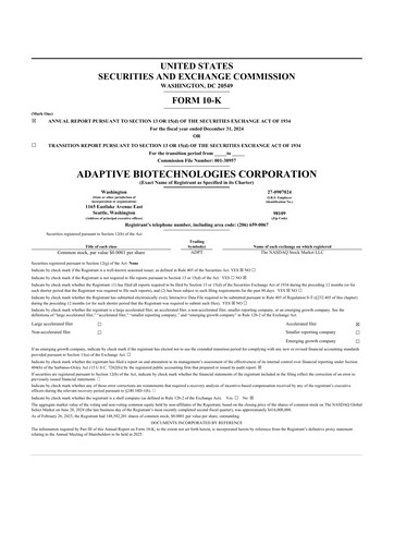 Miniature Adaptive Biotechnologies
 10-K Rapport annuel 2024