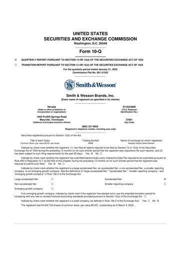 Thumbnail Smith & Wesson 10-Q Quarterly Report FY2025 