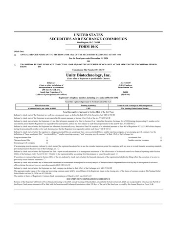 Miniature Unity Biotechnology
 10-K Rapport annuel 2024