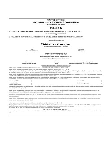 Thumbnail Civista Bancshares
 10-K Annual Report 2024