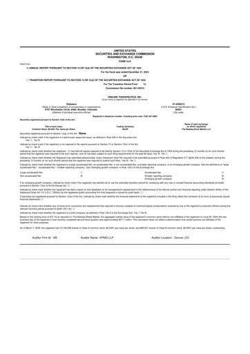 Vorschaubild OnKure Therapeutics 10-K Jahresbericht 