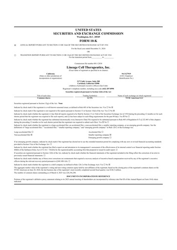 Vorschaubild Lineage Cell Therapeutics
 10-K Jahresbericht 2024