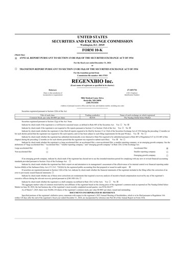 Miniature REGENXBIO 10-K Rapport annuel 2024