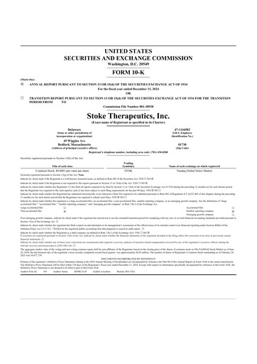 Vorschaubild Stoke Therapeutics 10-K Jahresbericht 2024